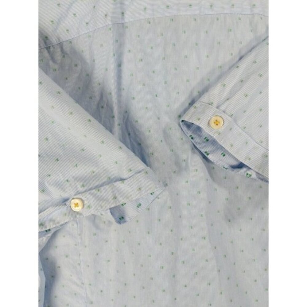 TED‎ BAKER Button Up Short Sleeve Mens Sz 6 US XL 44 Blue Stripe Dot 100% Cotton - Picture 9 of 10